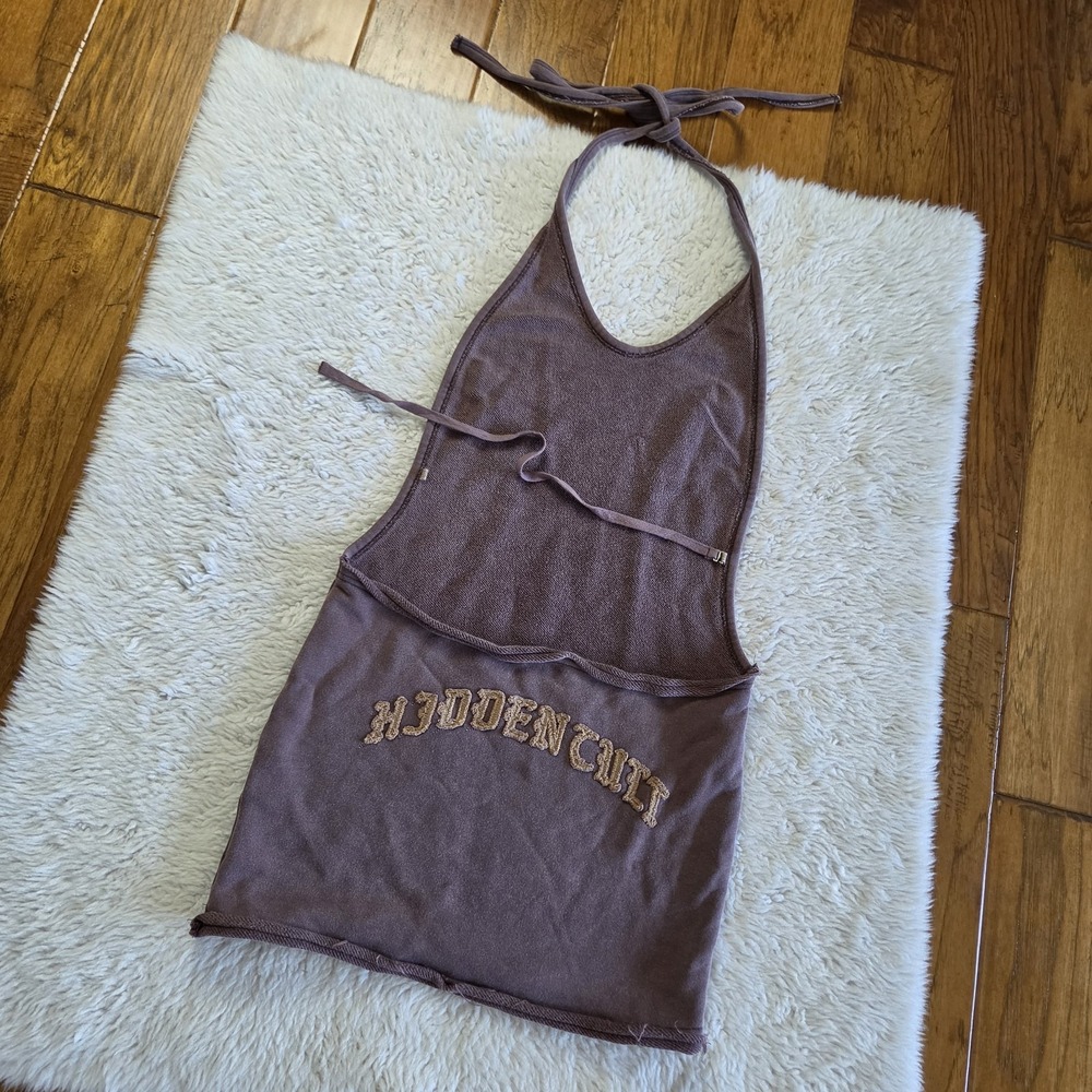Hidden Cult Distressed Backless Mini Dress Women's Small Brown READ